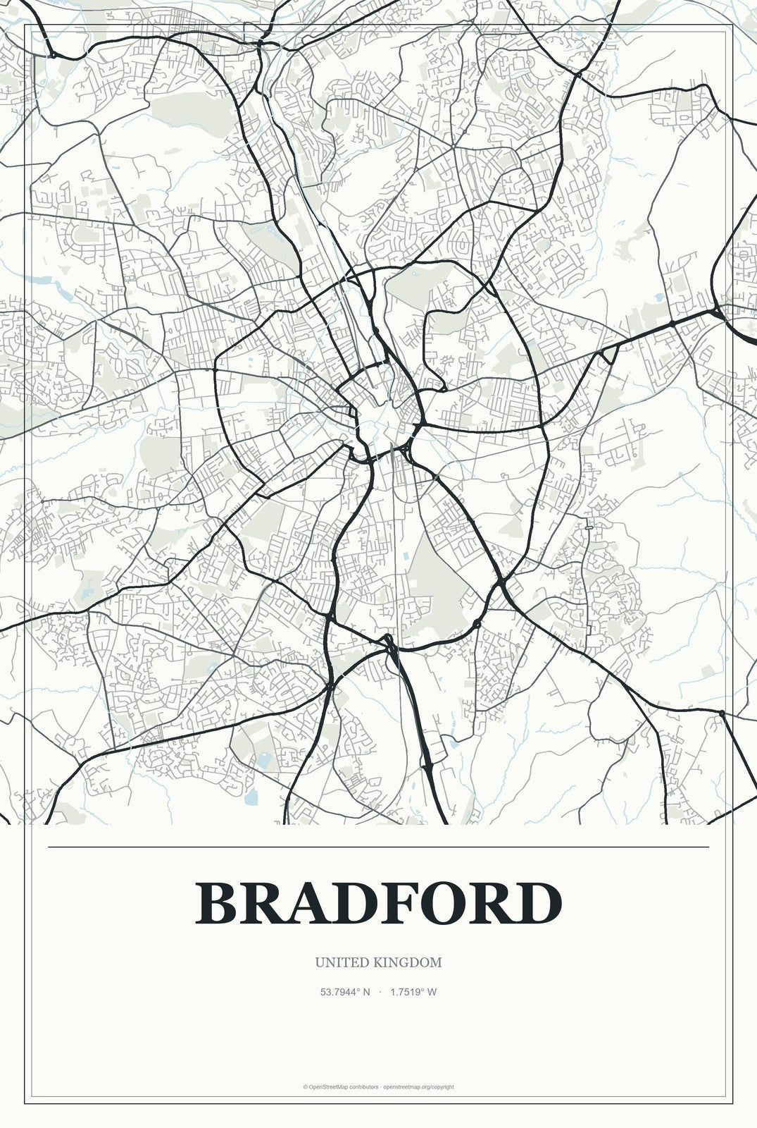 Bradford, United Kingdom City Map Aluminum Sign in Gallery Air style