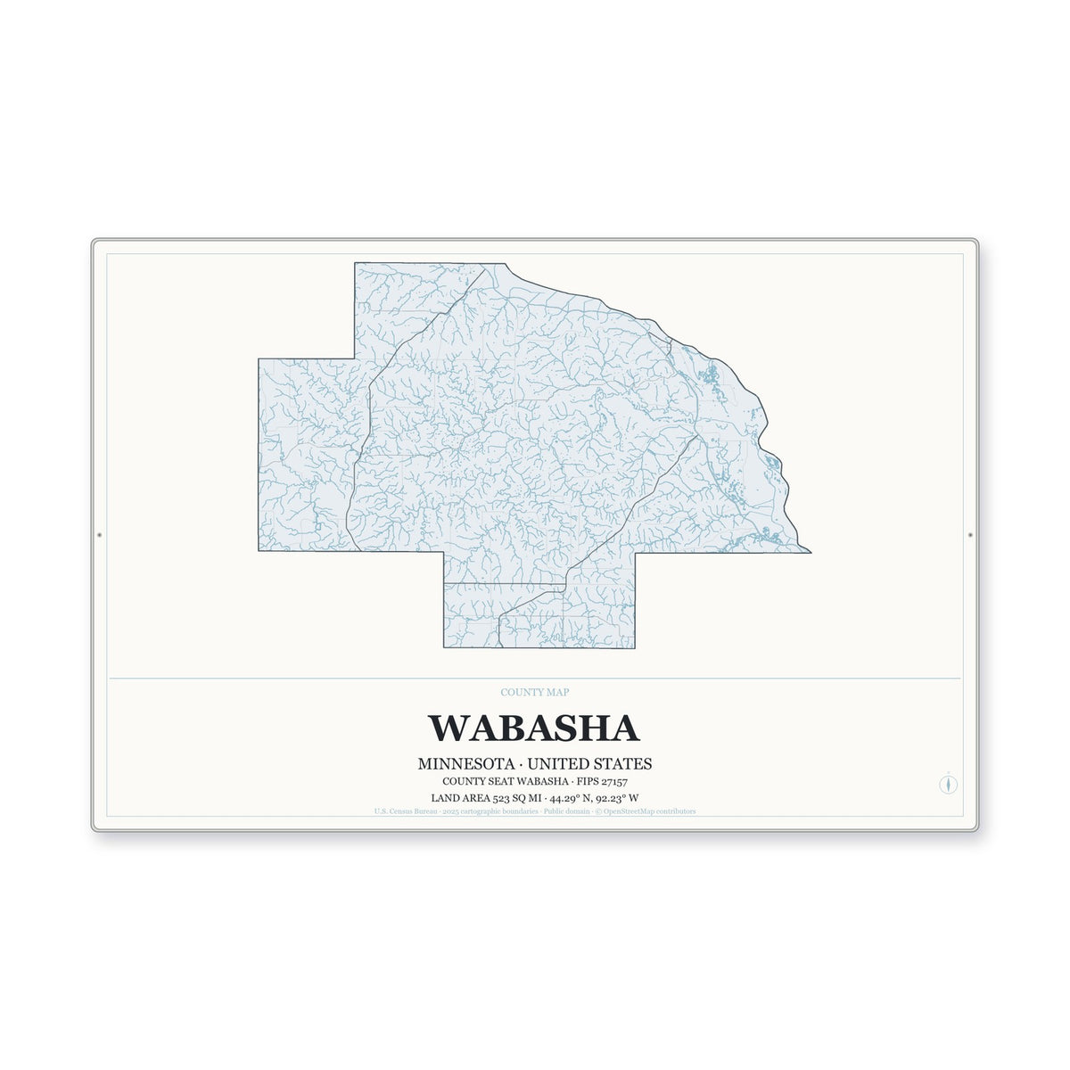 Wabasha County, Minnesota Map Aluminum Sign in Gallery Air style