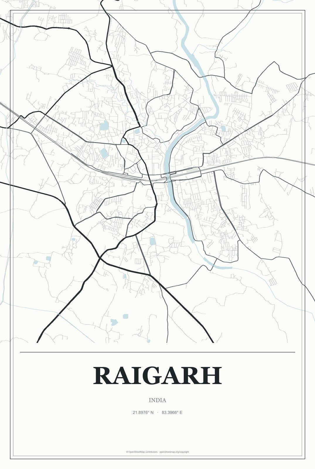 Raigarh, India City Map Aluminum Sign in Gallery Air style
