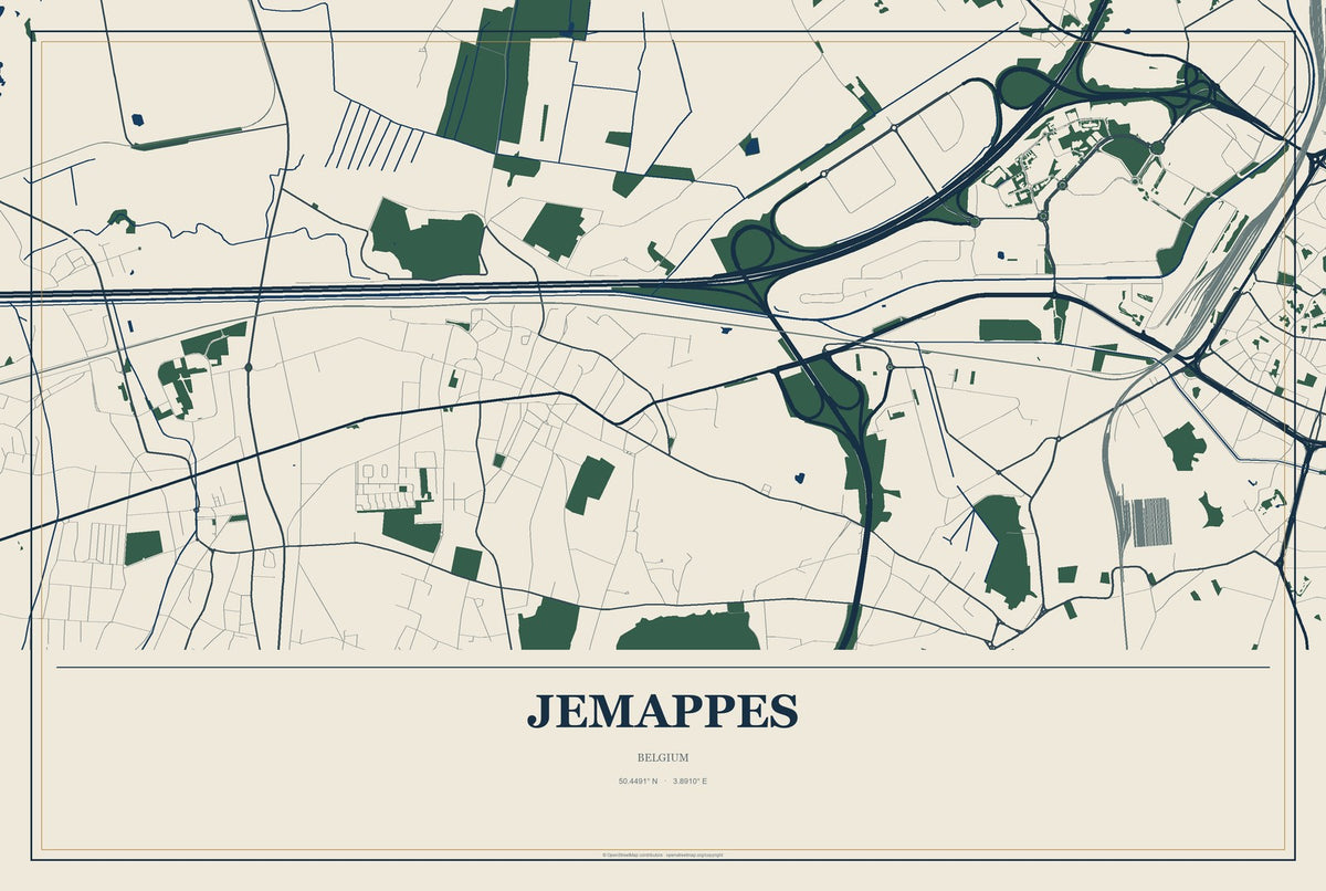 Jemappes, Belgium City Map Aluminum Sign in Coastal Cutout style