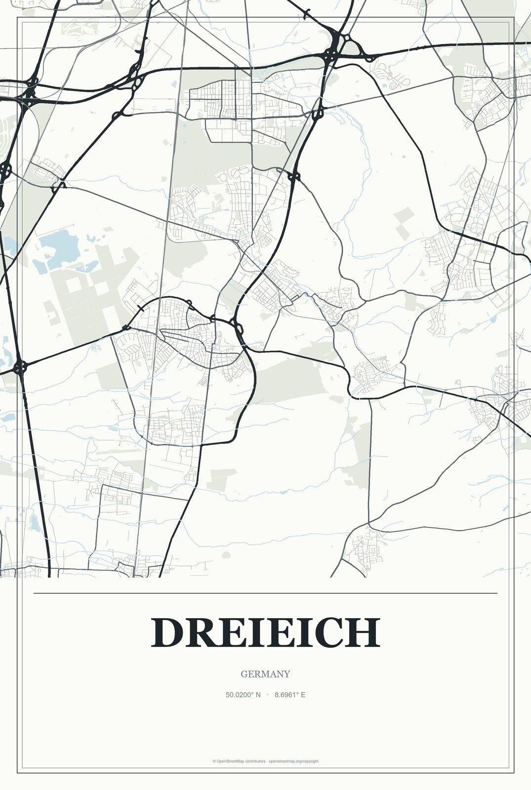 Dreieich, Germany City Map Aluminum Sign in Gallery Air style