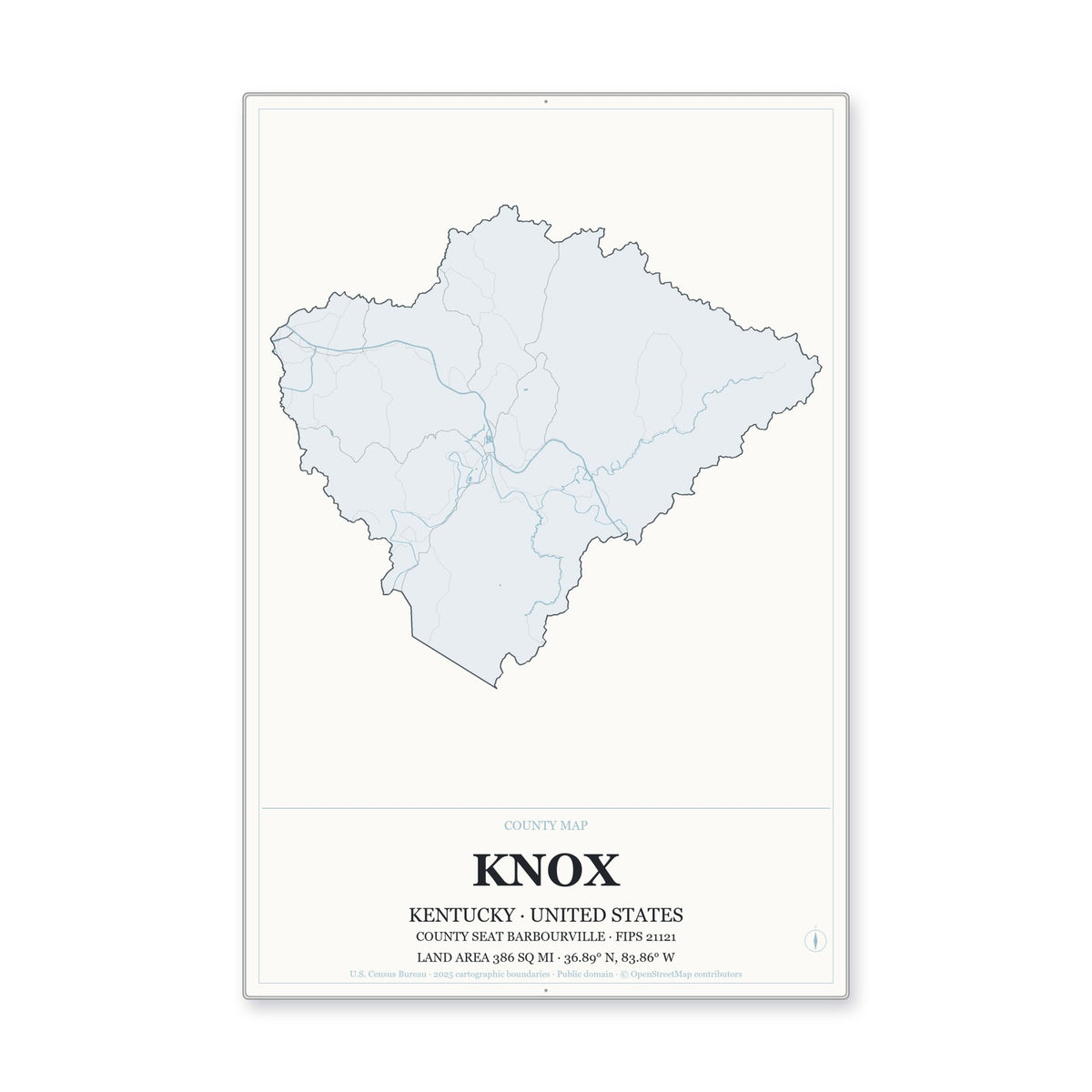 Knox County, Kentucky Map Aluminum Sign in Gallery Air style