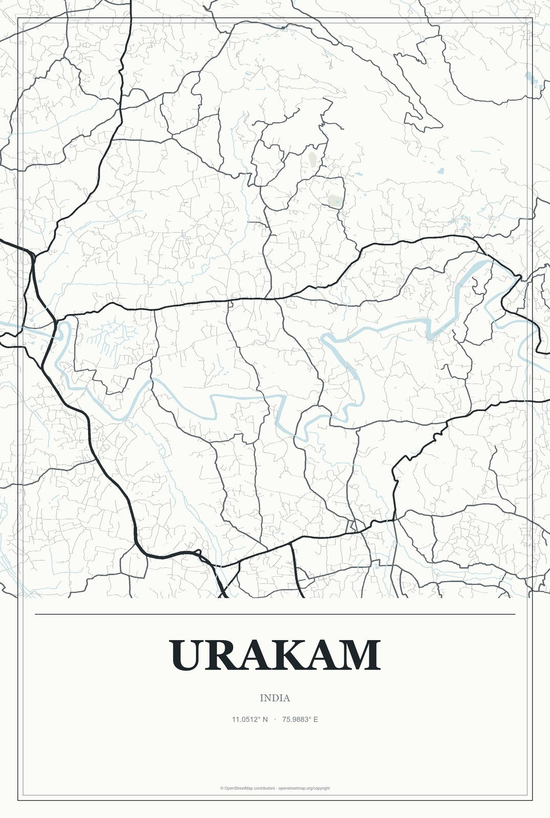 Urakam, India City Map Aluminum Sign in Gallery Air style