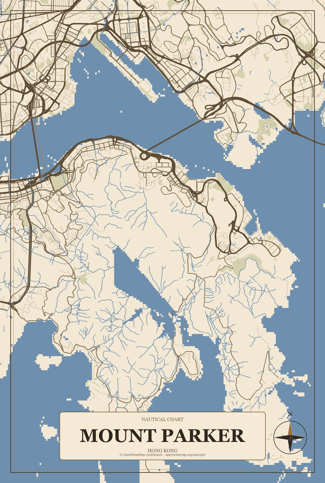 Mount Parker, Hong Kong City Map Aluminum Sign in Heritage Nautical style