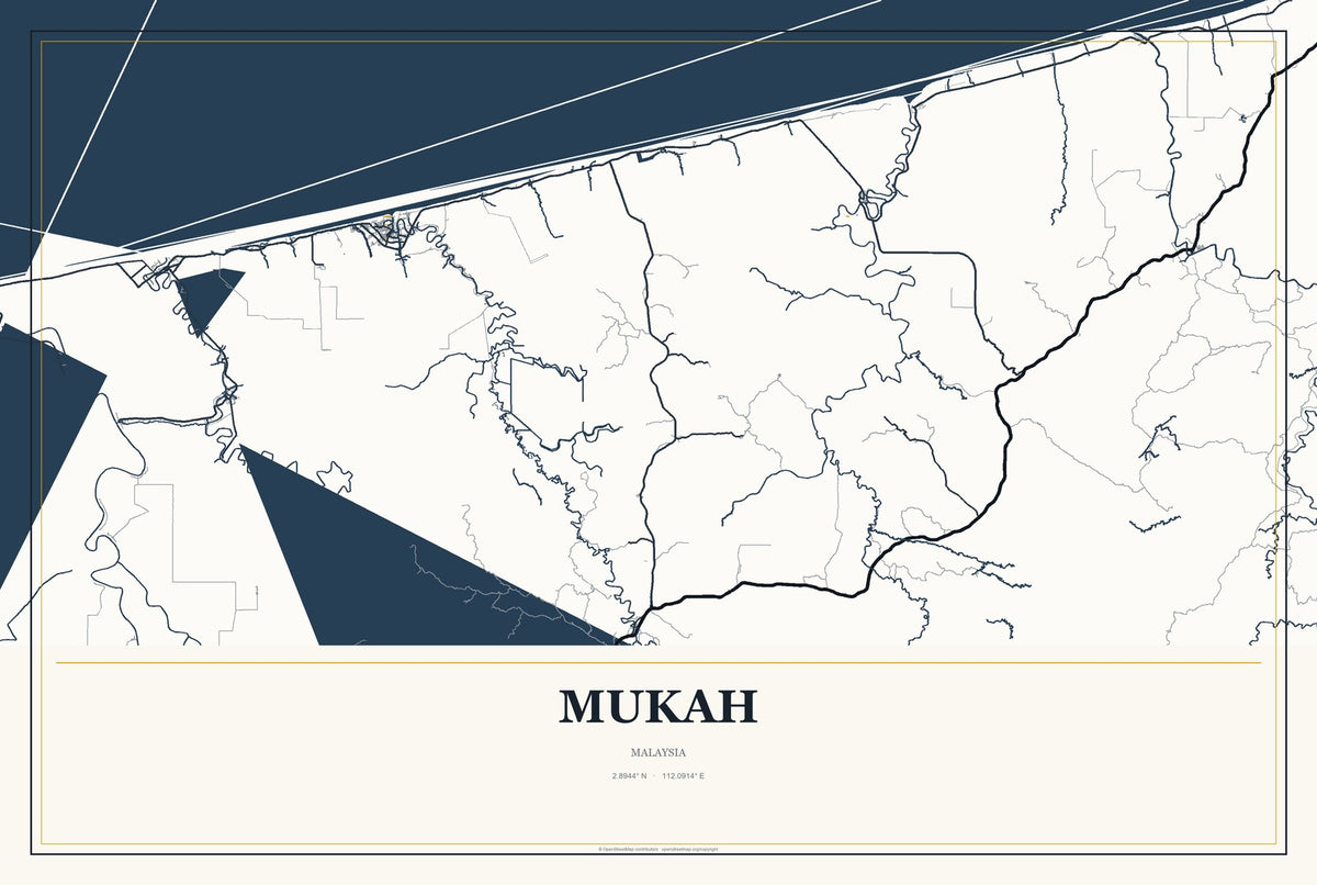 Mukah, Malaysia City Map Aluminum Sign in Citrine Modern style