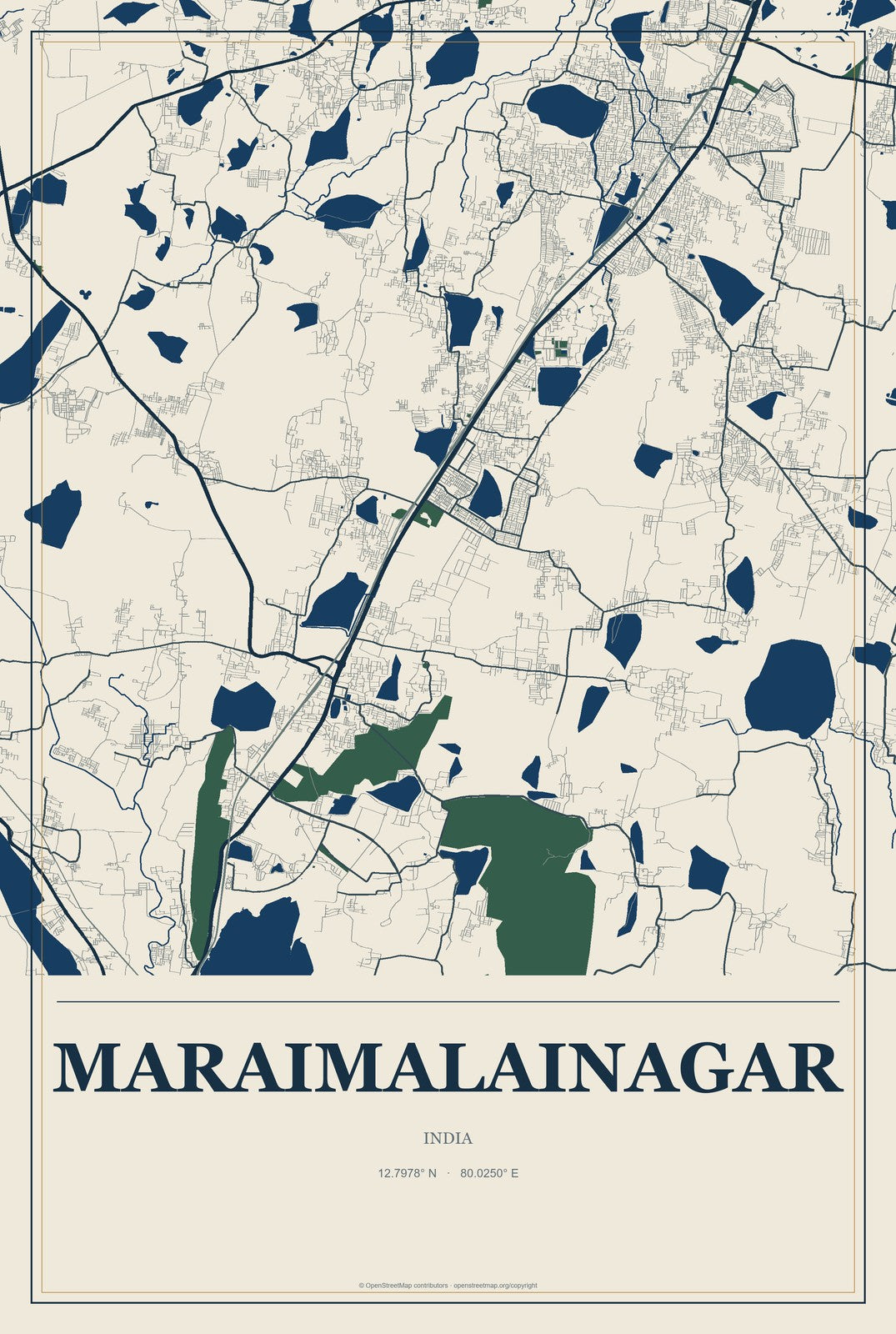 Maraimalainagar, India City Map Aluminum Sign in Coastal Cutout style