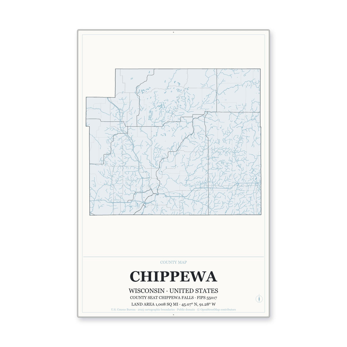 Chippewa County, Wisconsin Map Aluminum Sign in Gallery Air style