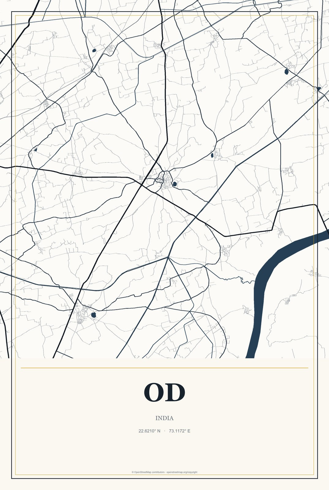 Od, India City Map Aluminum Sign in Citrine Modern style