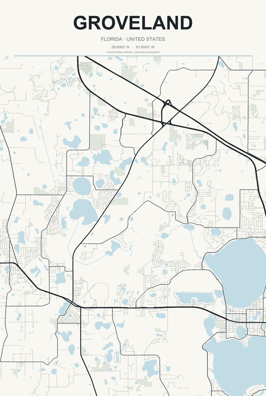 Groveland, Florida City Map Aluminum Sign in Headline Atlas style