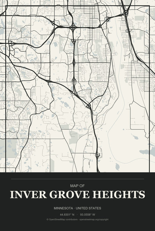 Inver Grove Heights, Minnesota City Map Aluminum Sign in Museum Plaque style