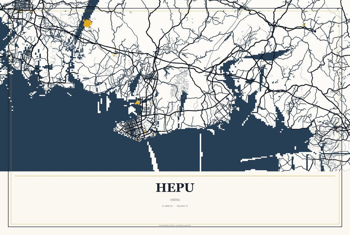 Hepu, China City Map Aluminum Sign in Citrine Modern style