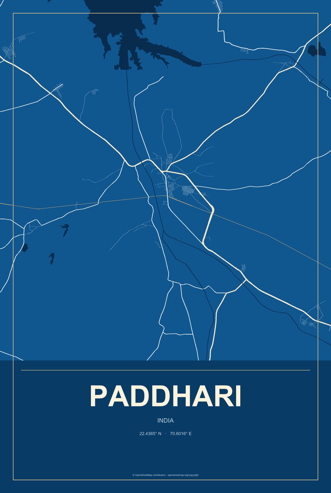 Paddhari, India City Map Aluminum Sign in Harbor Cobalt style