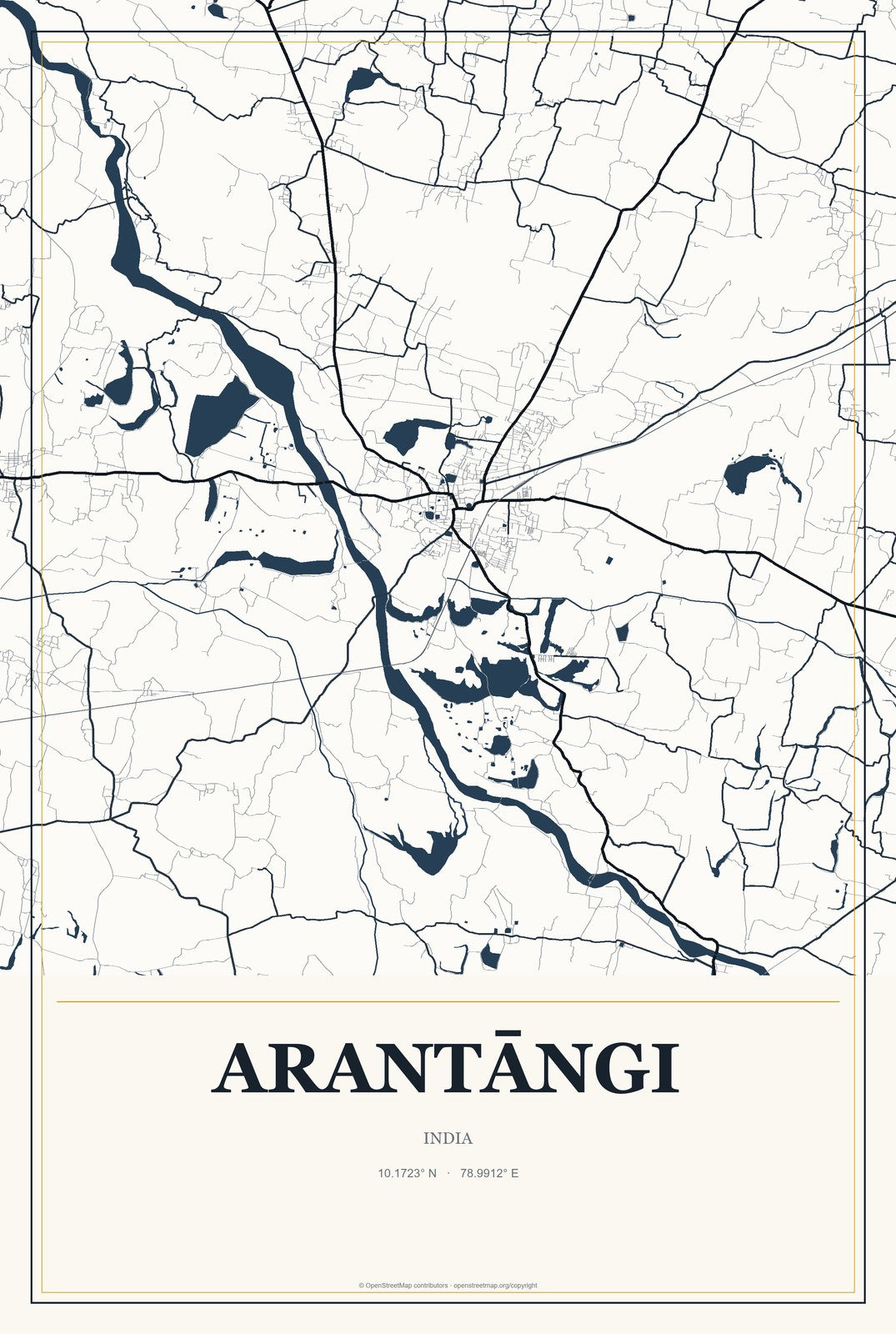 Arantāngi, India City Map Aluminum Sign in Citrine Modern style