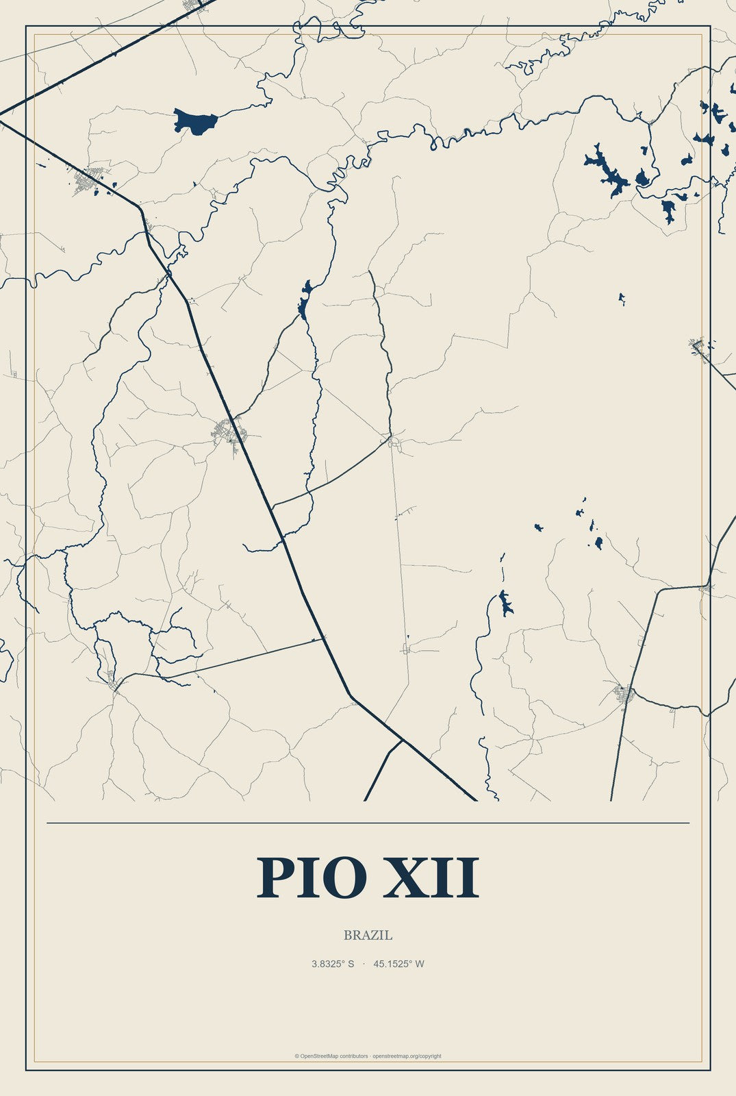 Pio XII, Brazil City Map Aluminum Sign in Coastal Cutout style