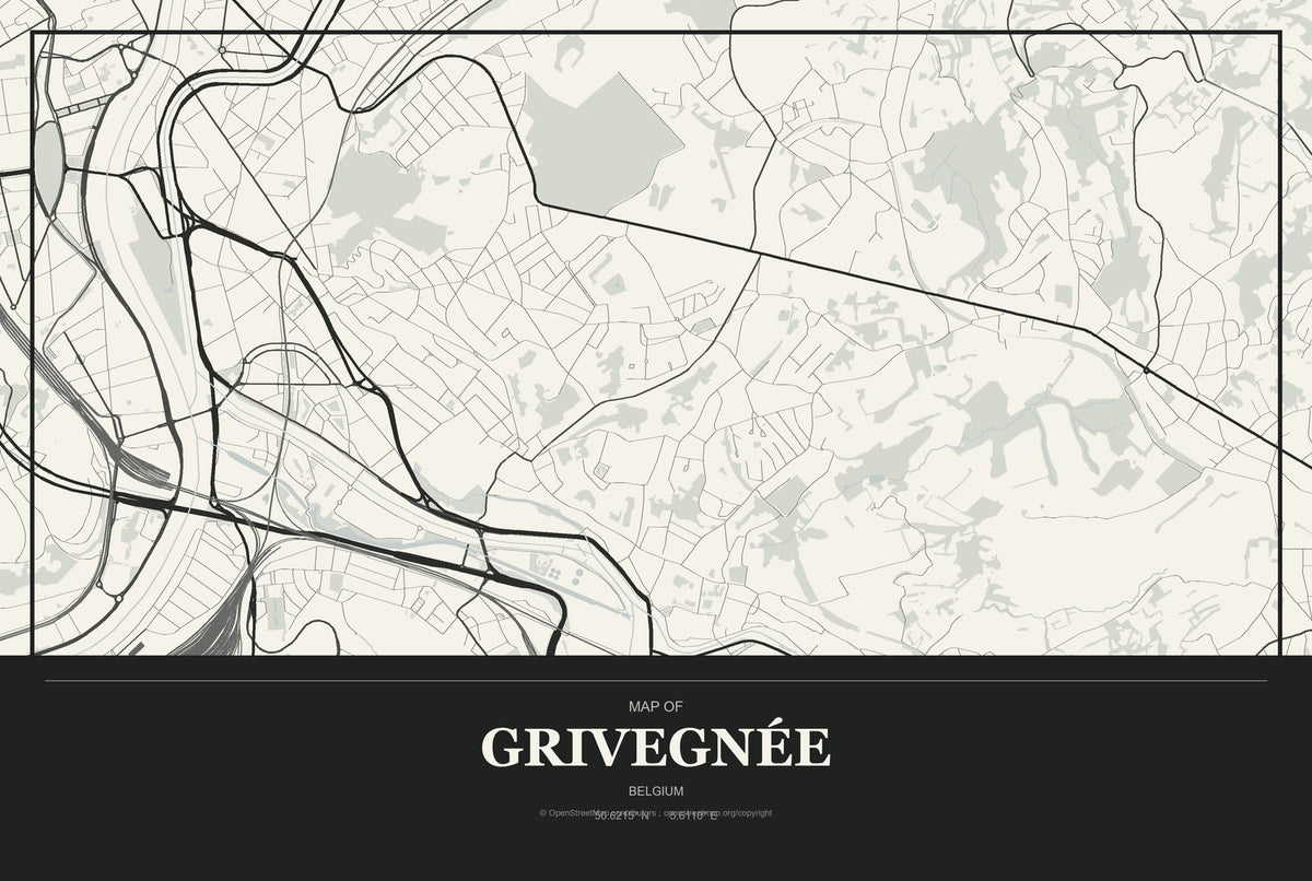 Grivegnée, Belgium City Map Aluminum Sign in Museum Plaque style