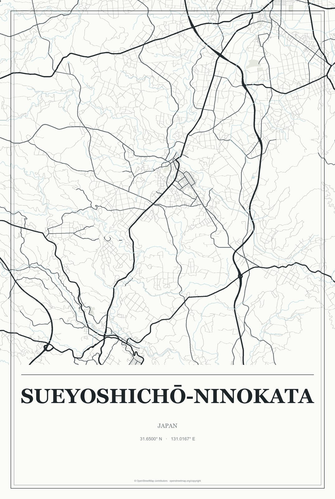 Sueyoshichō-ninokata, Japan City Map Aluminum Sign in Gallery Air style