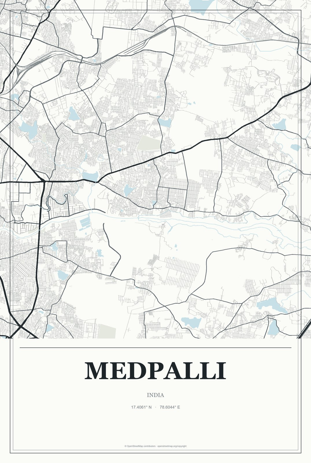Medpalli, India City Map Aluminum Sign in Gallery Air style