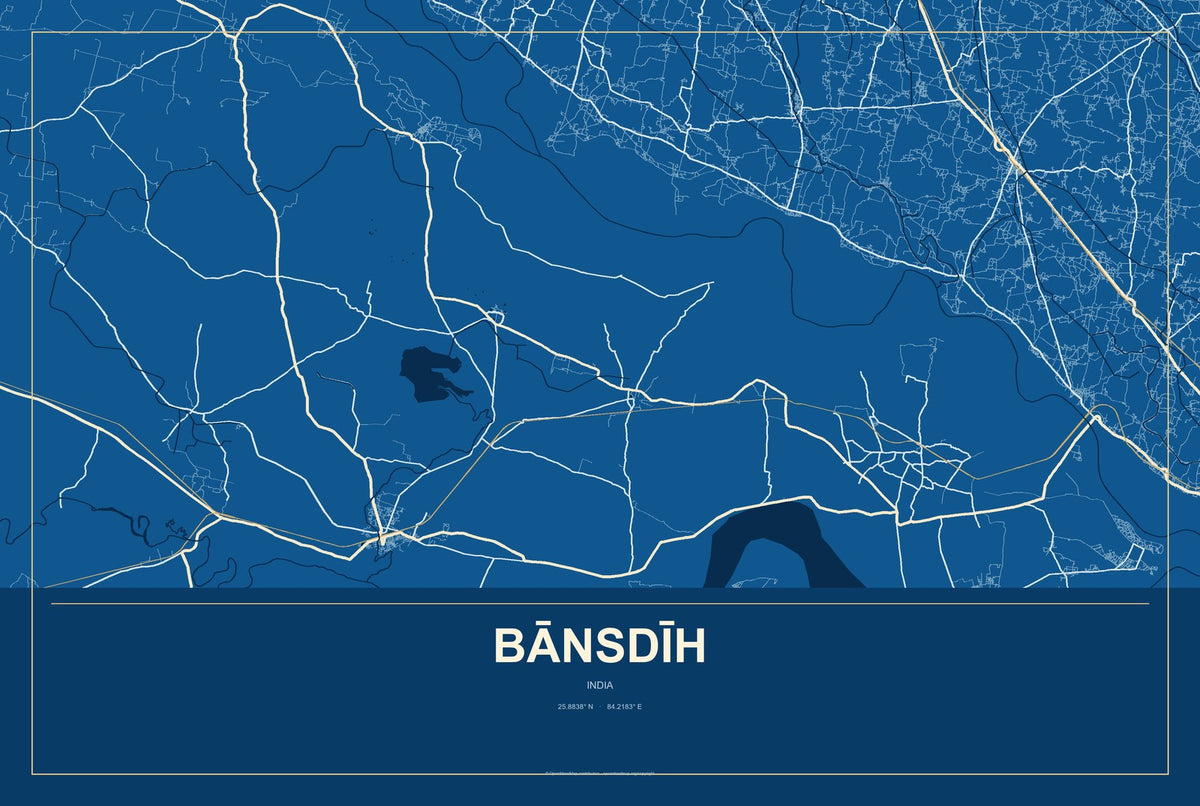 Bānsdīh, India City Map Aluminum Sign in Harbor Cobalt style