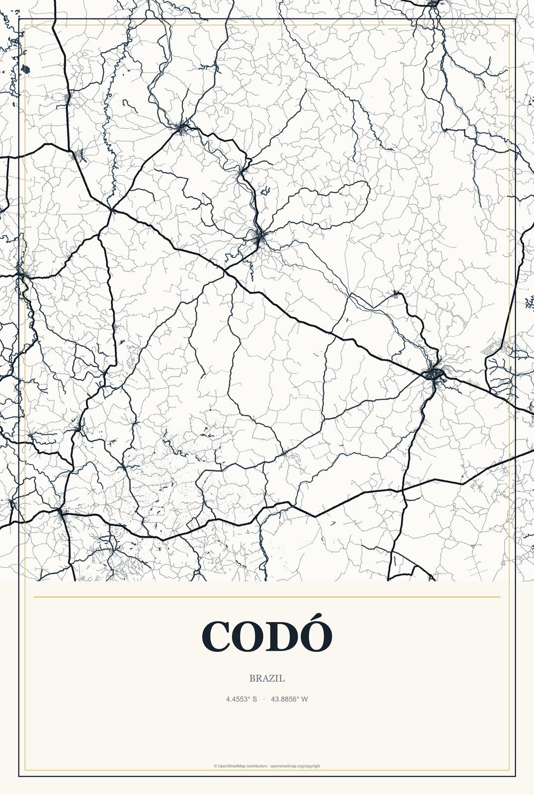 Codó, Brazil City Map Aluminum Sign in Citrine Modern style
