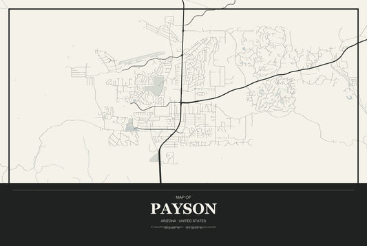 Payson, Arizona City Map Aluminum Sign in Museum Plaque style