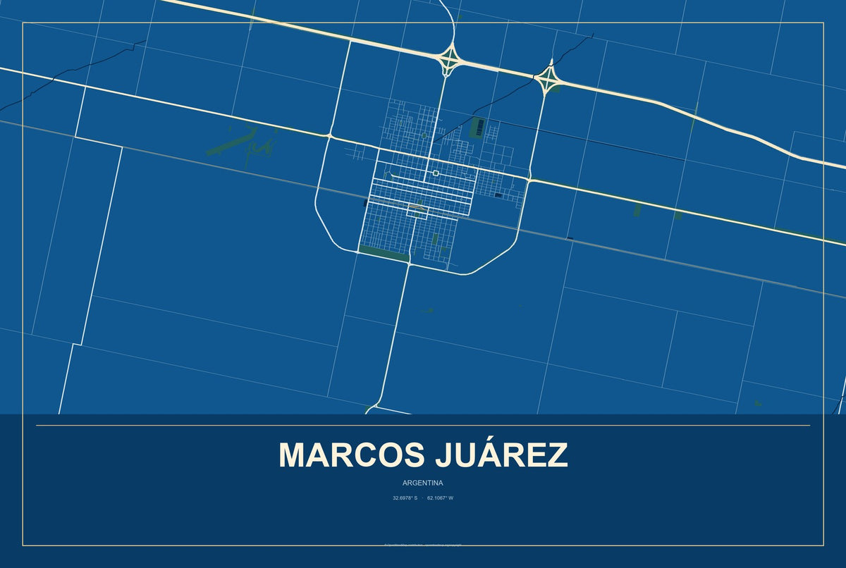 Marcos Juárez, Argentina City Map Aluminum Sign in Harbor Cobalt style