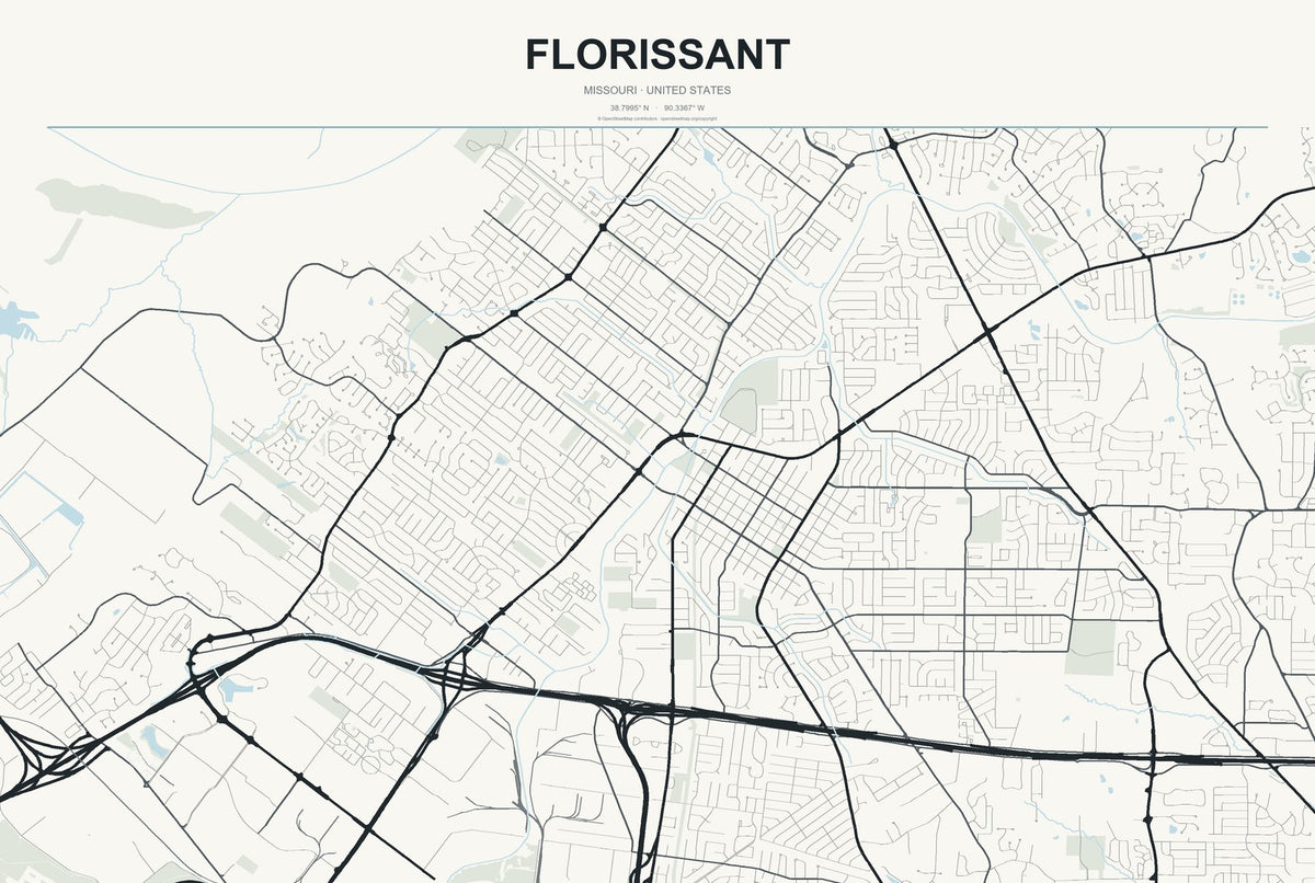 Florissant, Missouri City Map Aluminum Sign in Headline Atlas style