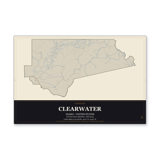 Clearwater County, Idaho Map Aluminum Sign in Museum Plaque style