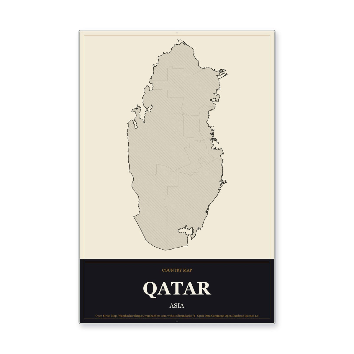 Qatar Country Map Aluminum Sign in Museum Plaque style