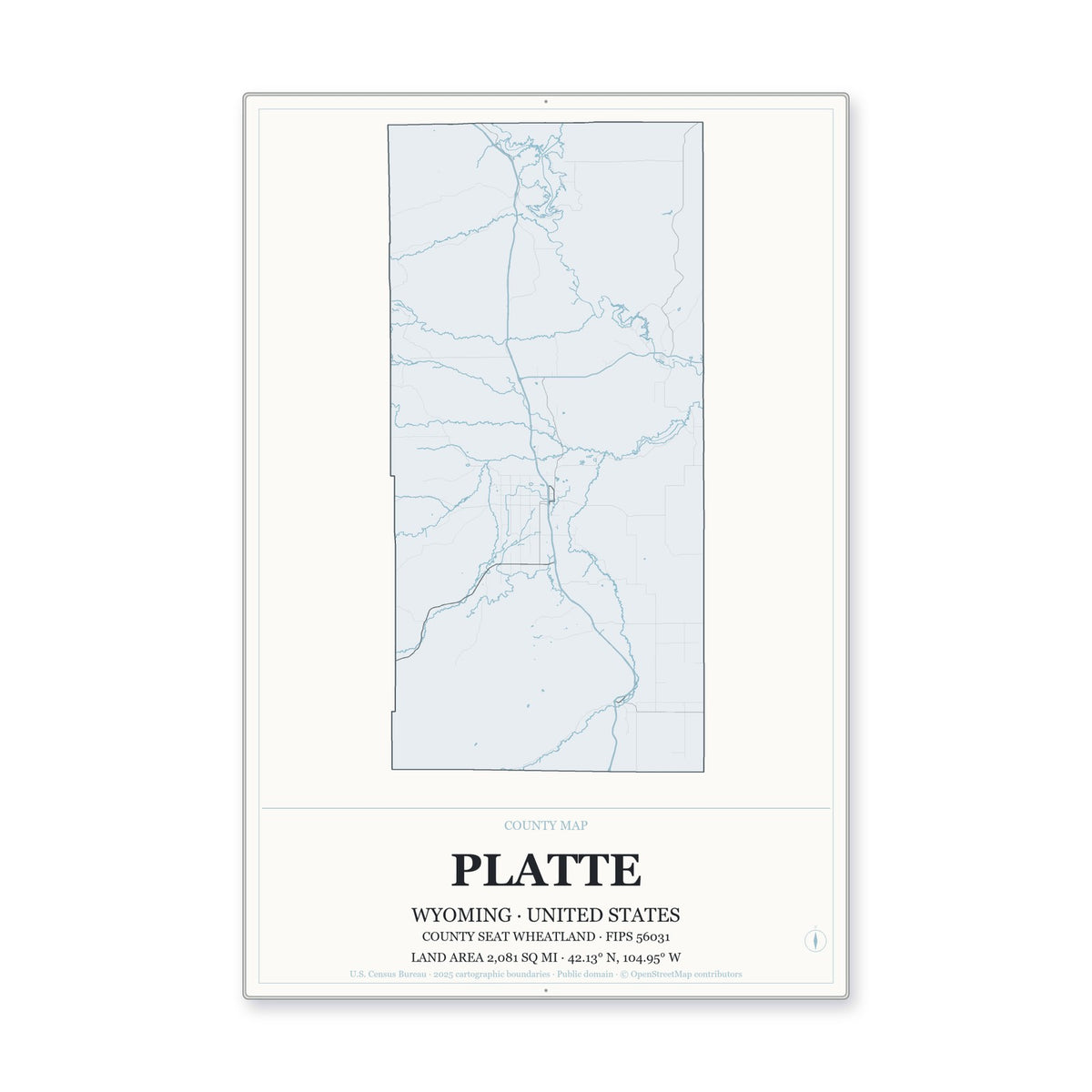 Platte County, Wyoming Map Aluminum Sign in Gallery Air style