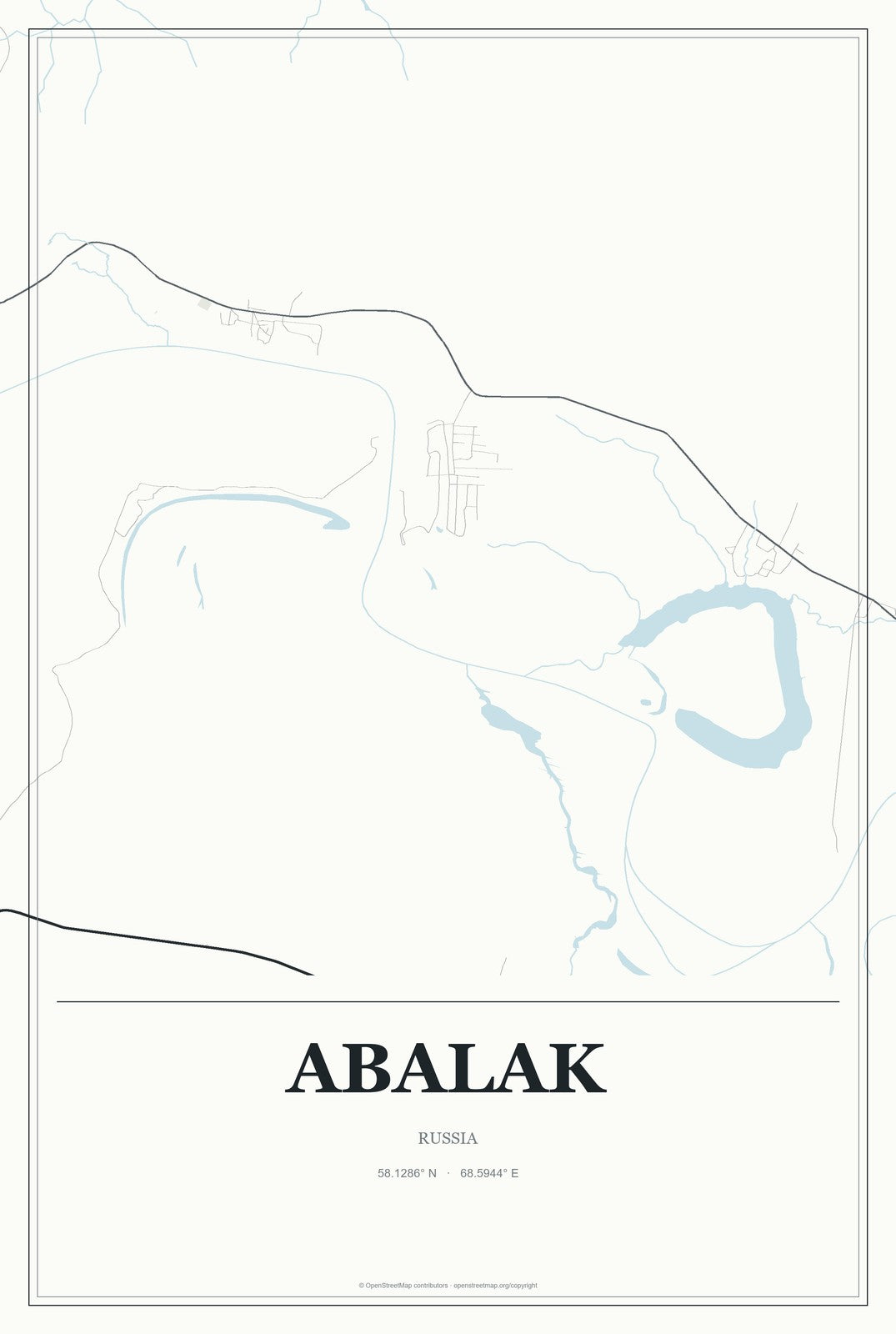 Abalak, Russia City Map Aluminum Sign in Gallery Air style