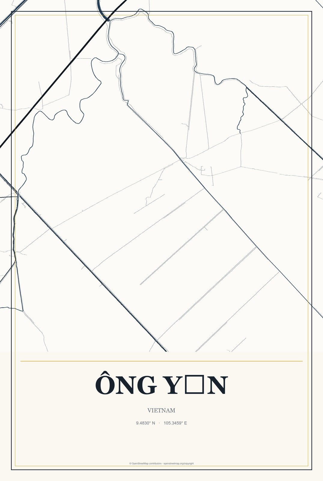 Ông Yến, Vietnam City Map Aluminum Sign in Citrine Modern style