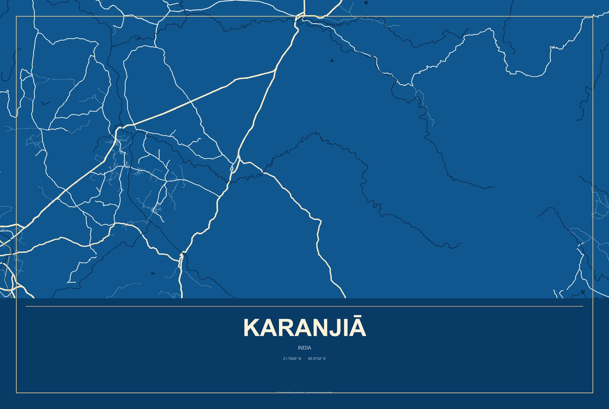 Karanjiā, India City Map Aluminum Sign in Harbor Cobalt style