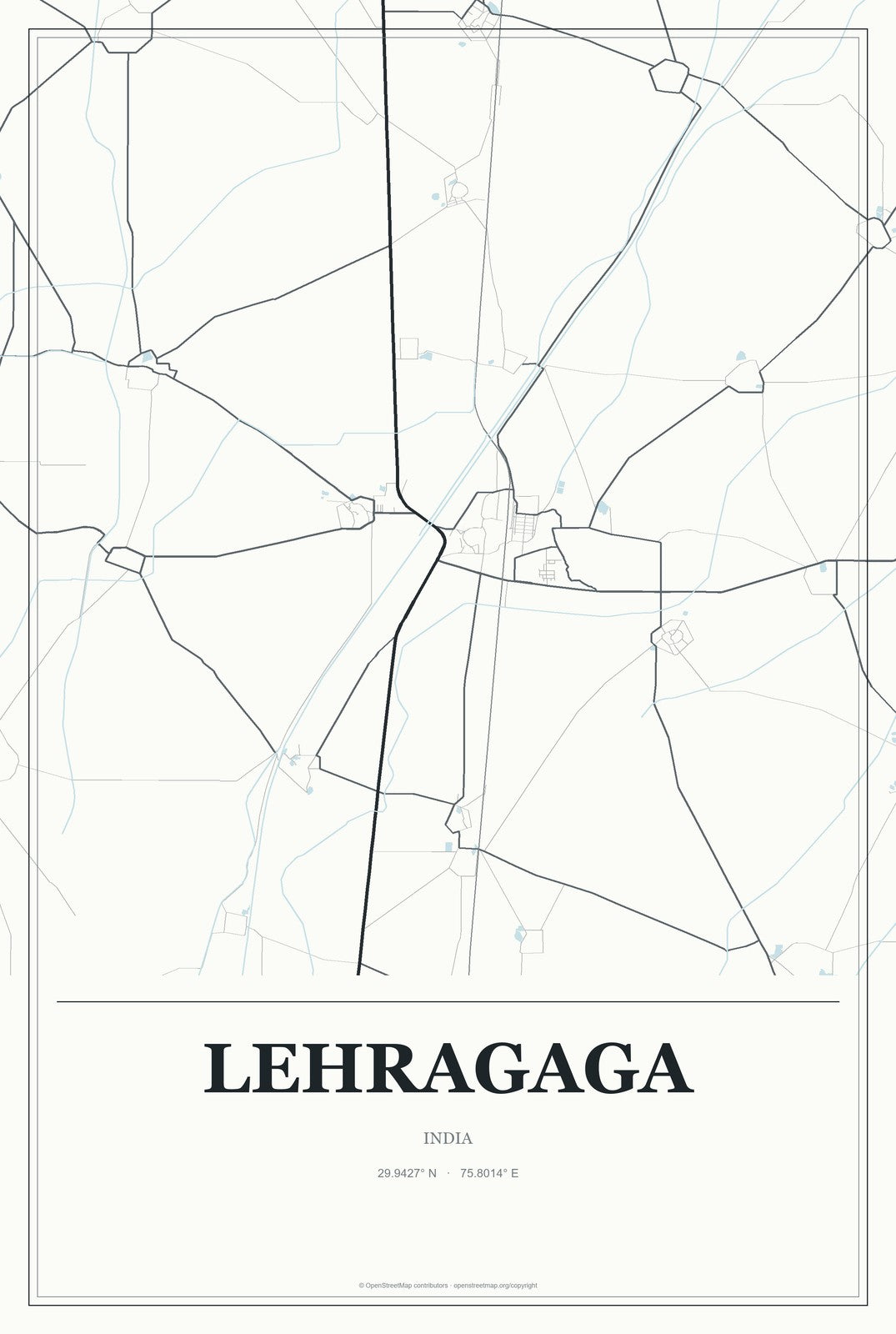 Lehragaga, India City Map Aluminum Sign in Gallery Air style
