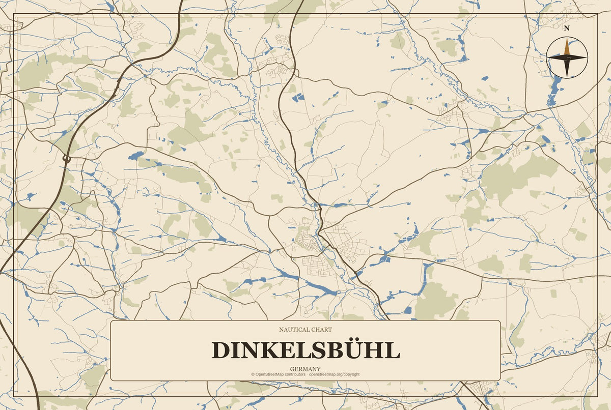 Dinkelsbühl, Germany City Map Aluminum Sign in Heritage Nautical style