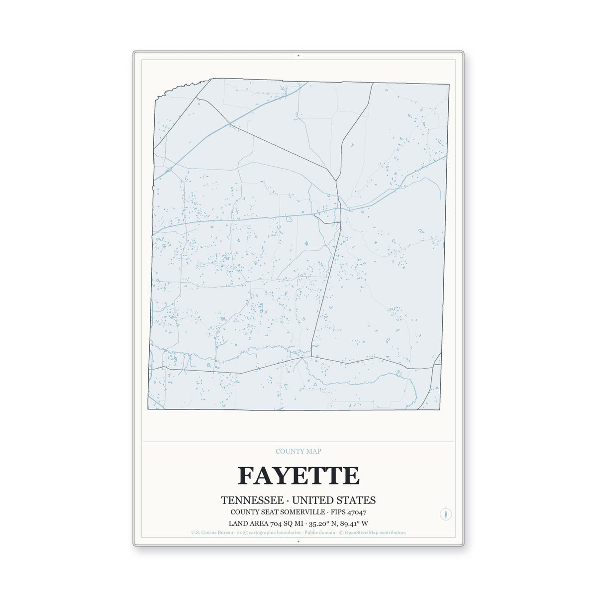 Fayette County, Tennessee Map Aluminum Sign in Gallery Air style