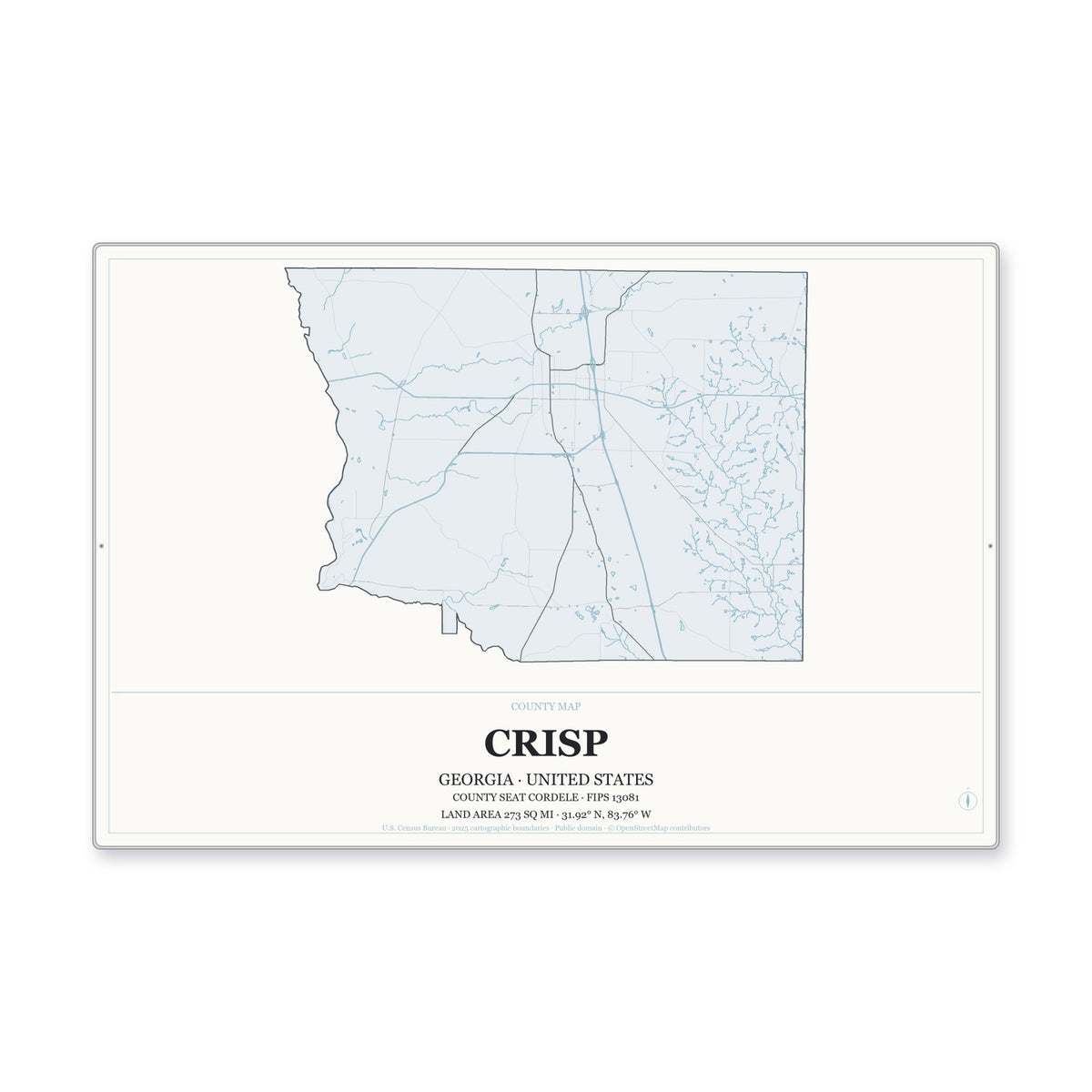 Crisp County, Georgia Map Aluminum Sign in Gallery Air style