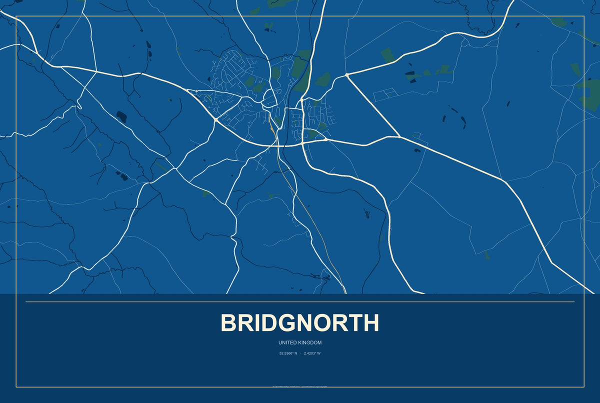 Bridgnorth, United Kingdom City Map Aluminum Sign in Harbor Cobalt style