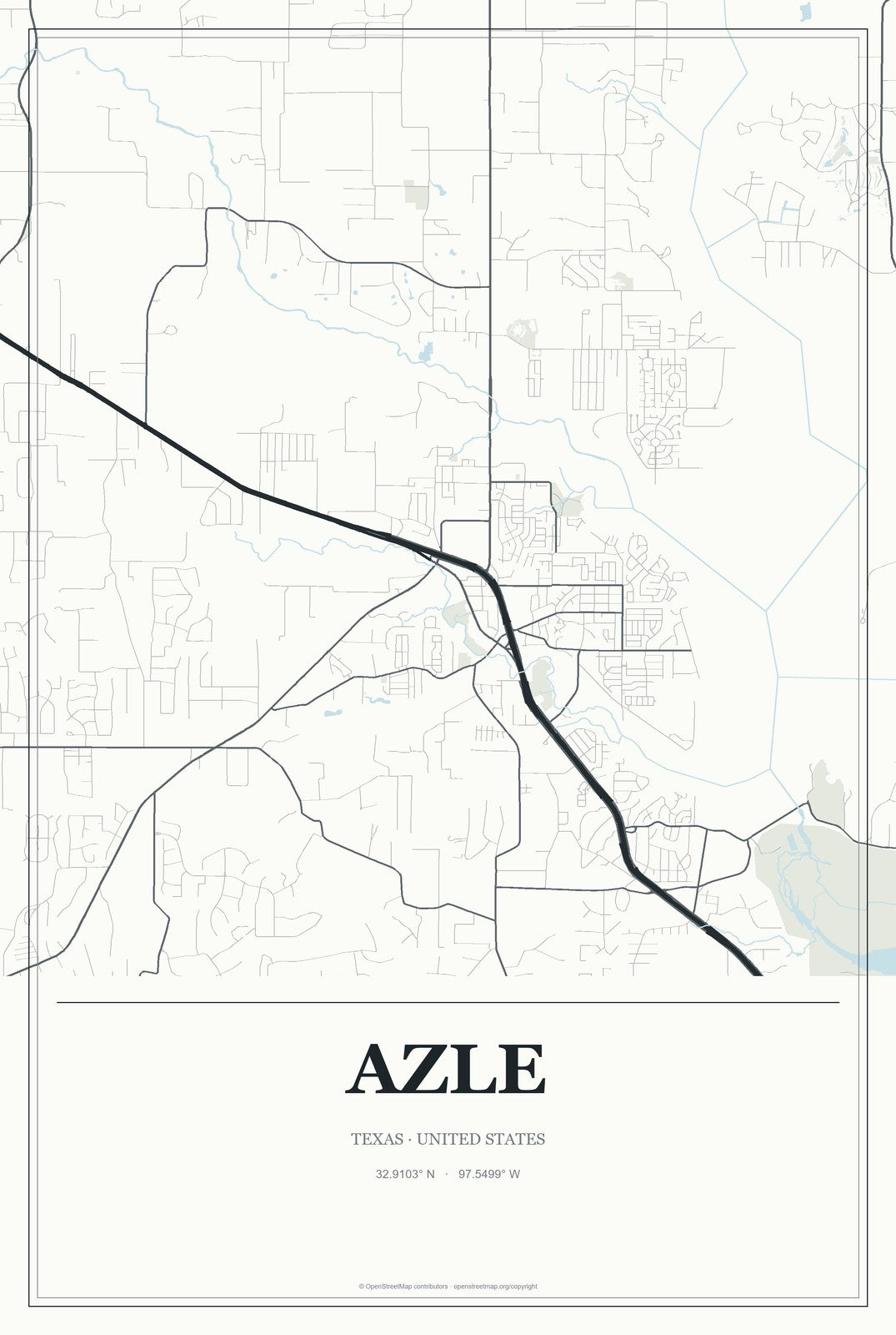 Azle, Texas City Map Aluminum Sign in Gallery Air style