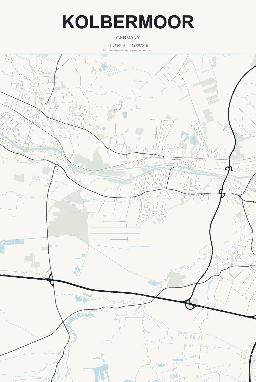 Kolbermoor, Germany City Map Aluminum Sign in Headline Atlas style