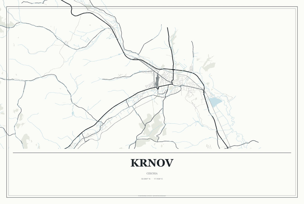 Krnov, Czechia City Map Aluminum Sign in Gallery Air style