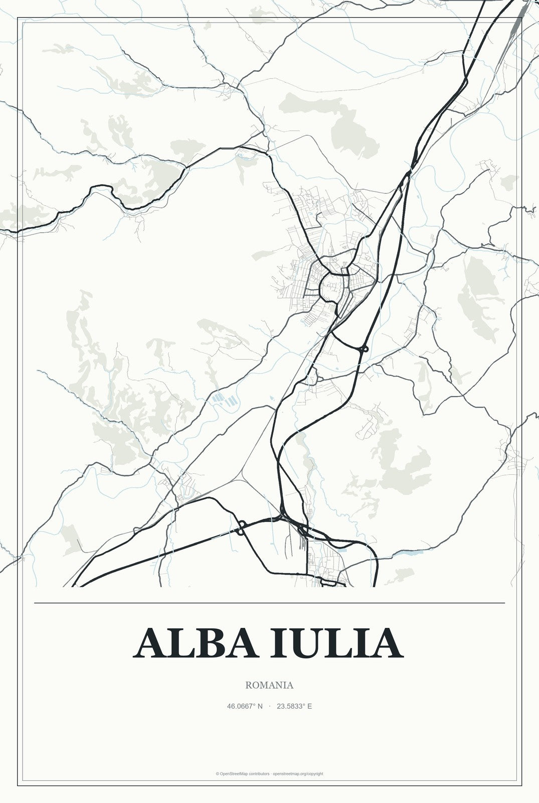 Alba Iulia, Romania City Map Aluminum Sign in Gallery Air style
