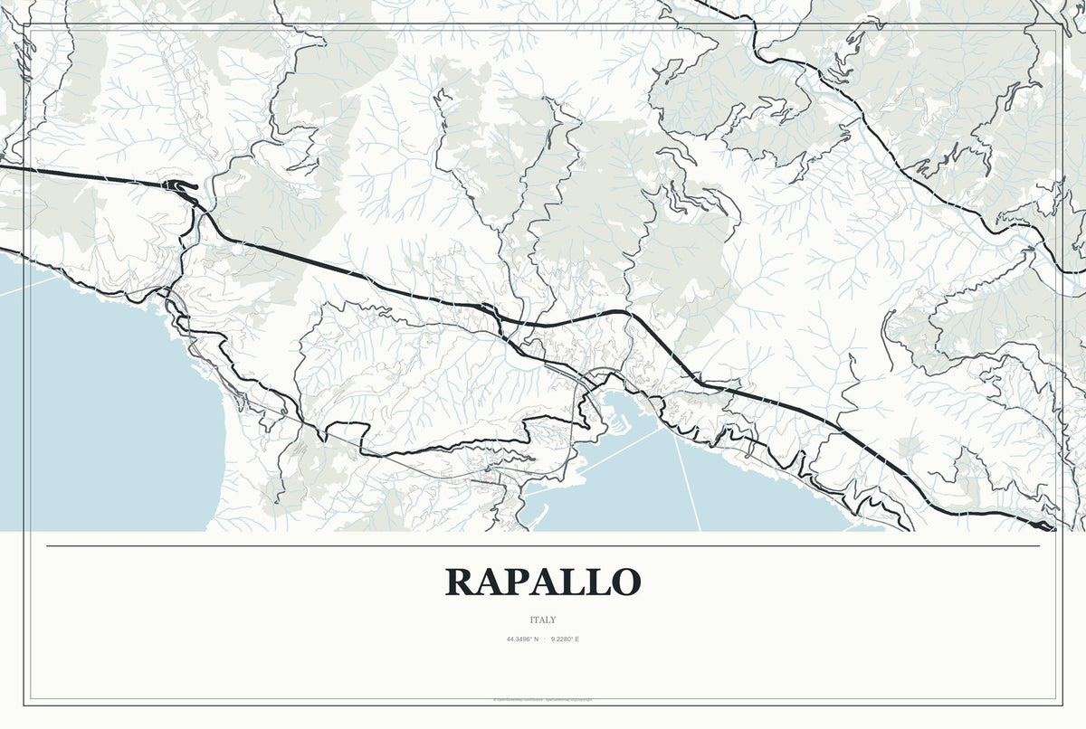 Rapallo, Italy City Map Aluminum Sign in Gallery Air style
