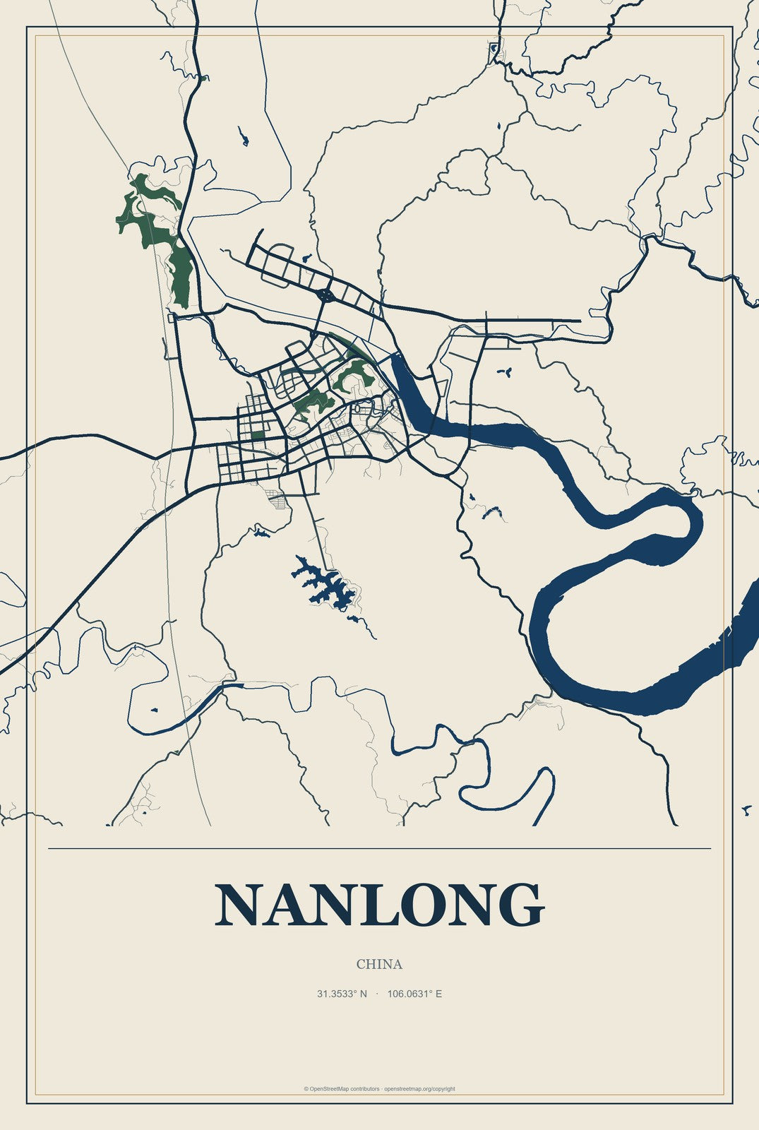 Nanlong, China City Map Aluminum Sign in Coastal Cutout style