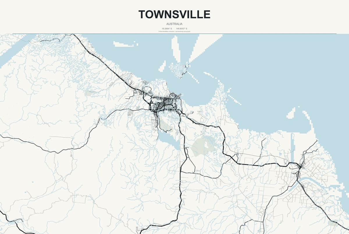 Townsville, Australia City Map Aluminum Sign in Headline Atlas style