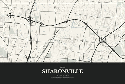 Sharonville, Ohio City Map Aluminum Sign in Museum Plaque style