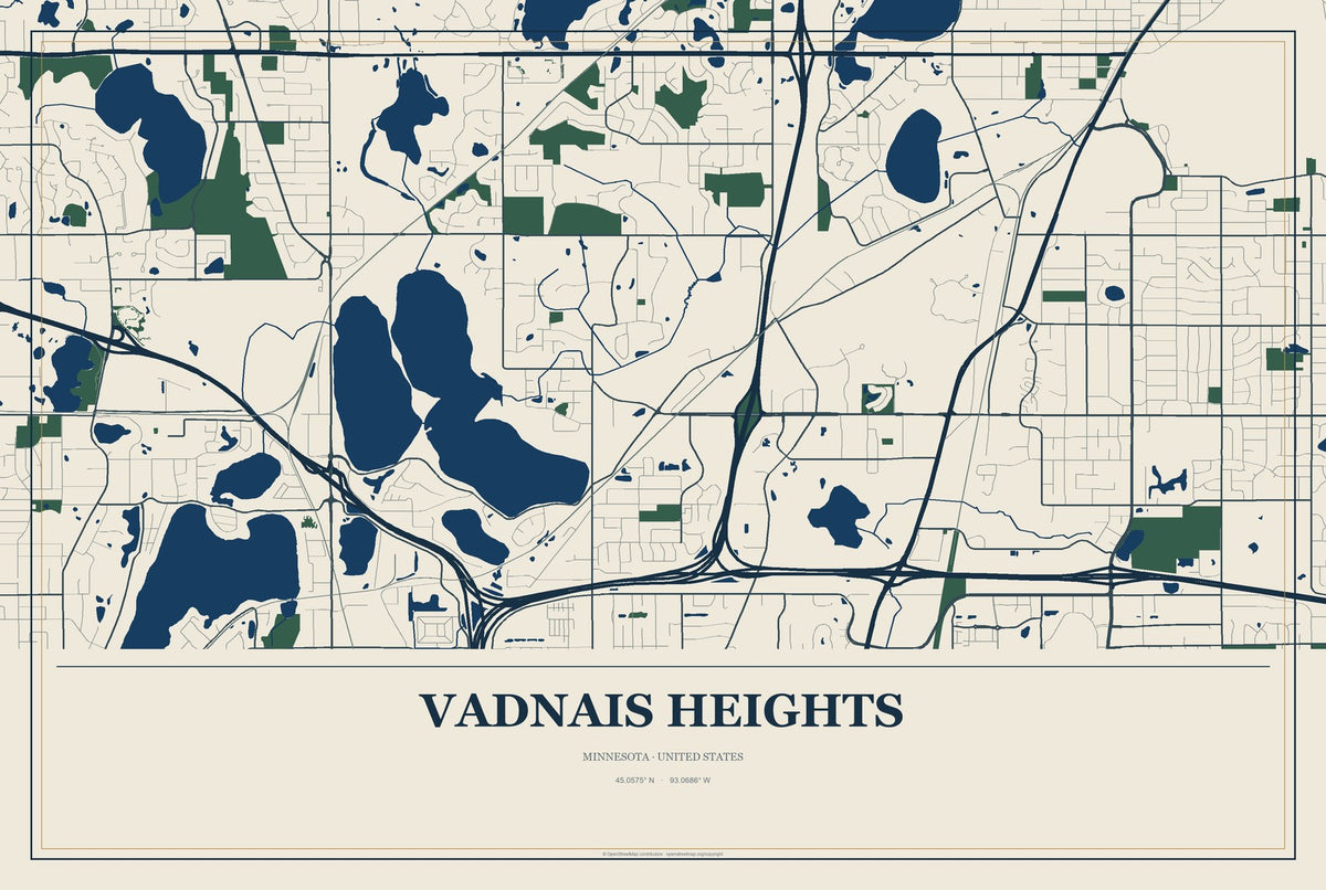 Vadnais Heights, Minnesota City Map Aluminum Sign in Coastal Cutout style