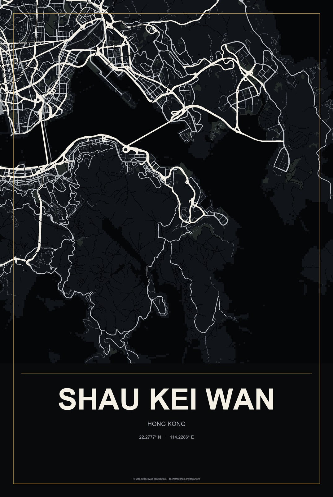 Shau Kei Wan, Hong Kong City Map Aluminum Sign in Metropolitan Noir style