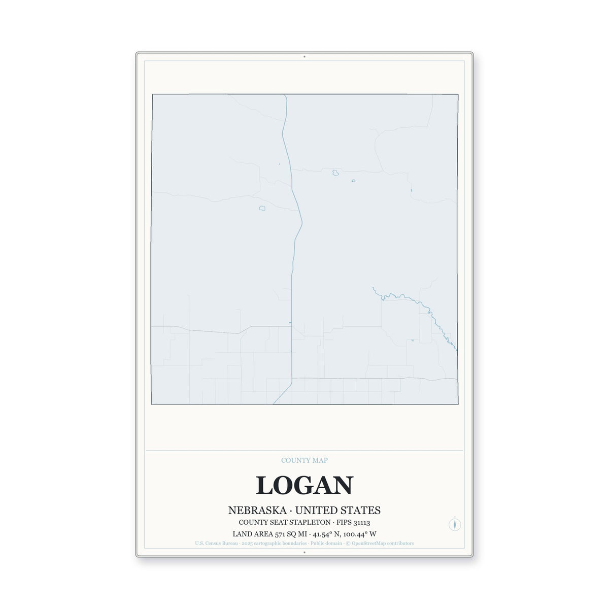 Logan County, Nebraska Map Aluminum Sign in Gallery Air style