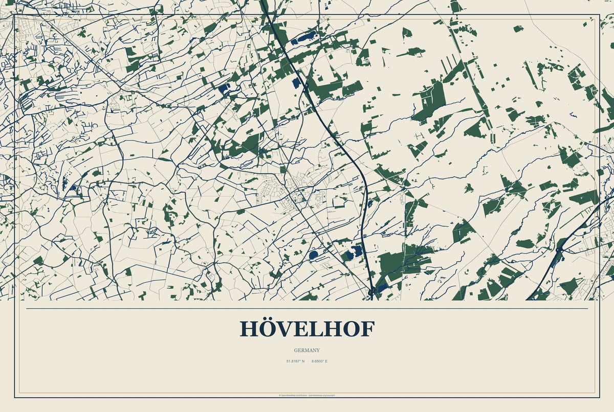 Hövelhof, Germany City Map Aluminum Sign in Coastal Cutout style
