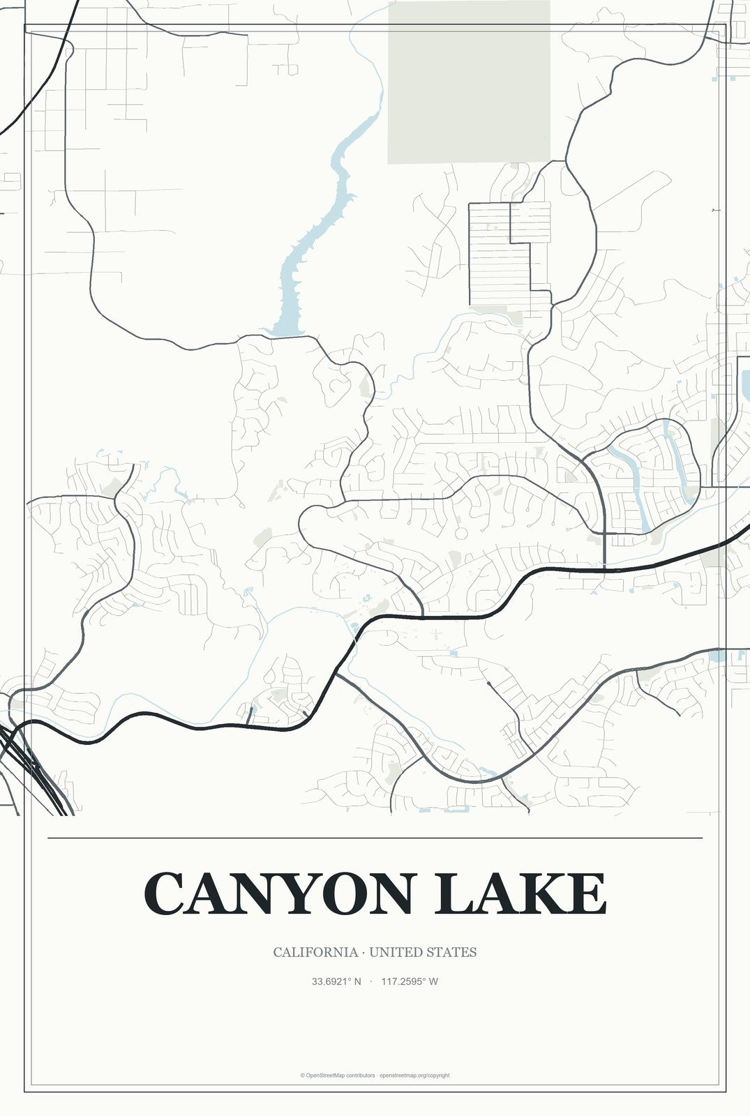Canyon Lake, California City Map Aluminum Sign in Gallery Air style